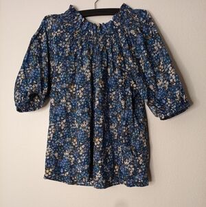 J. Crew Liberty Fabrics Smock Sea Blossoms Blue Floral Blouse Puff Sleeve Boho
